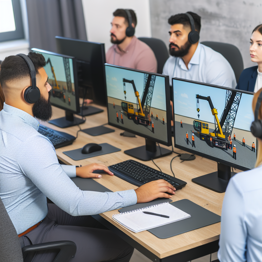 Fachkräfte beim Online-Training für Kranbedienung.