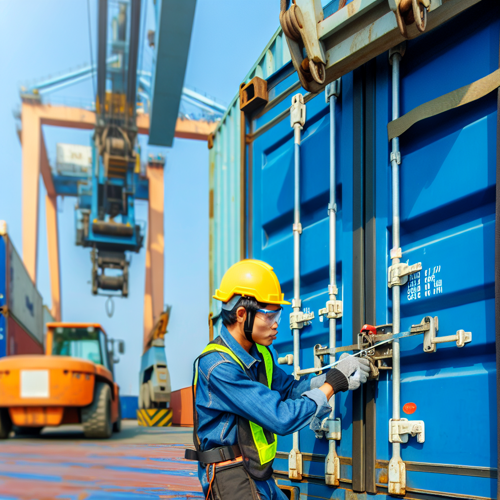Mitarbeiter beim Ladungssicherungstraining mit Frachtcontainer.