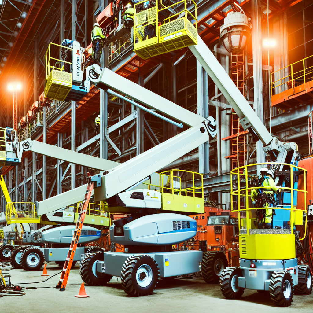 Moderne elektrische Hubarbeitsbühnen in Industrieumgebung eingesetzt.
