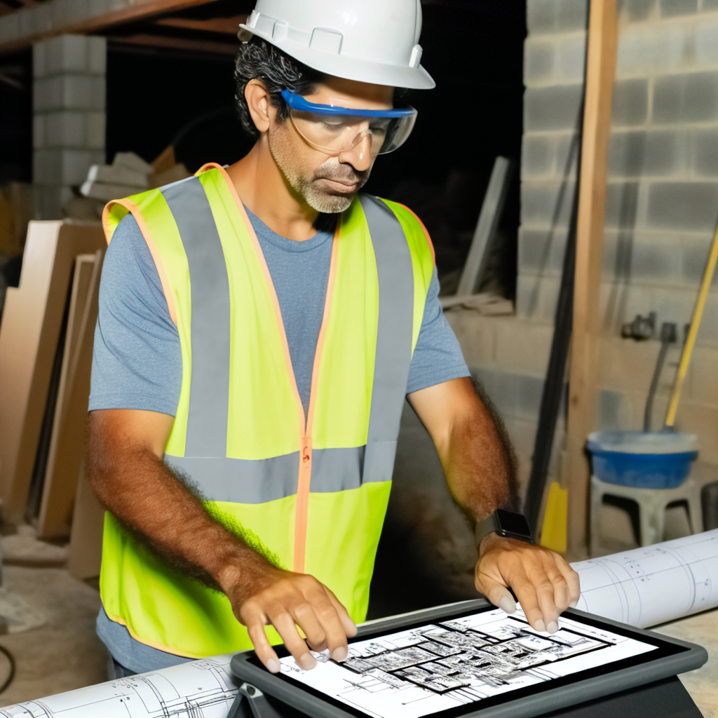 Bauarbeiter im Training mit digitalen Schulungsmaterialien.