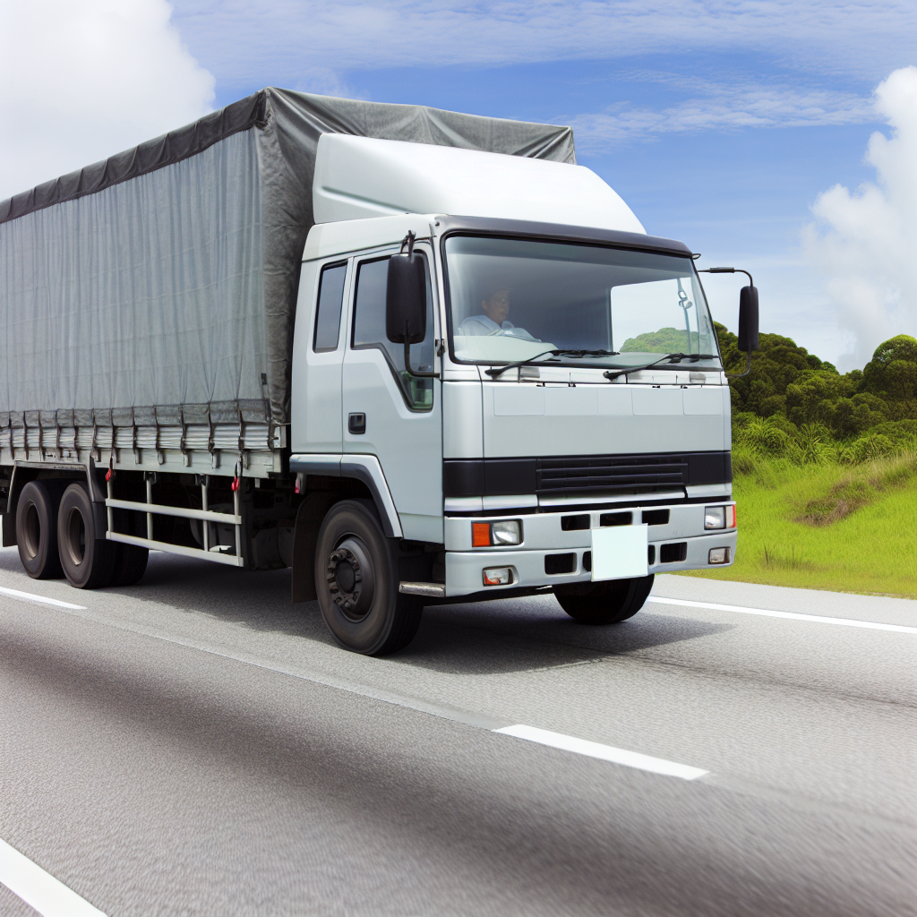 Ein Lkw mit ordnungsgemäß gesicherter Ladung unterwegs.