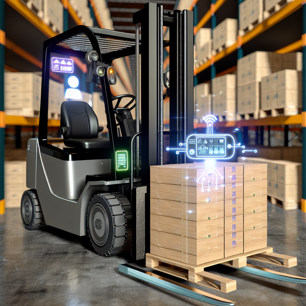 Elektrischer Gabelstapler mit digitalem Assistenzsystem arbeiten.