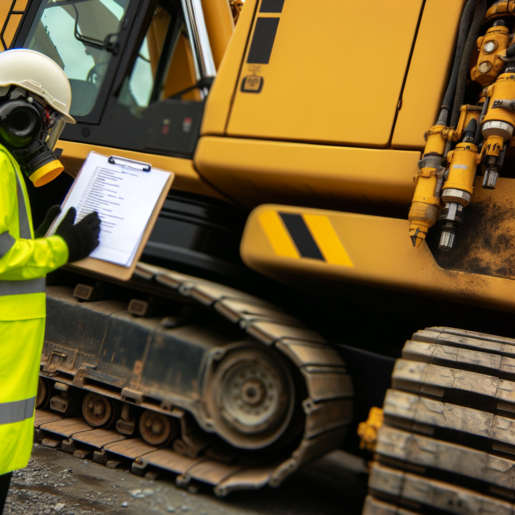 Erdbaumaschinen-Inspektion mit Fokus auf Sicherheit.