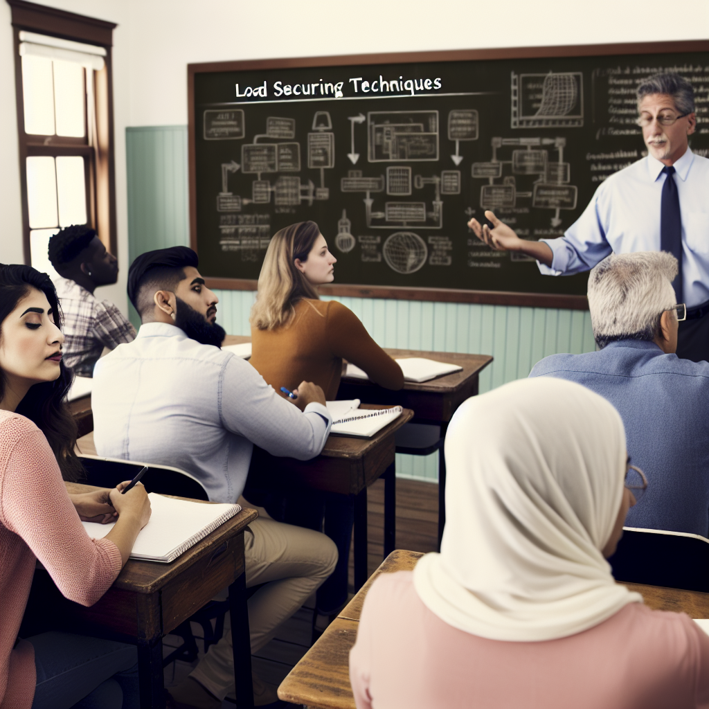 Erwachsene lernen effektiv Ladungssicherungstechniken im Klassenzimmer.