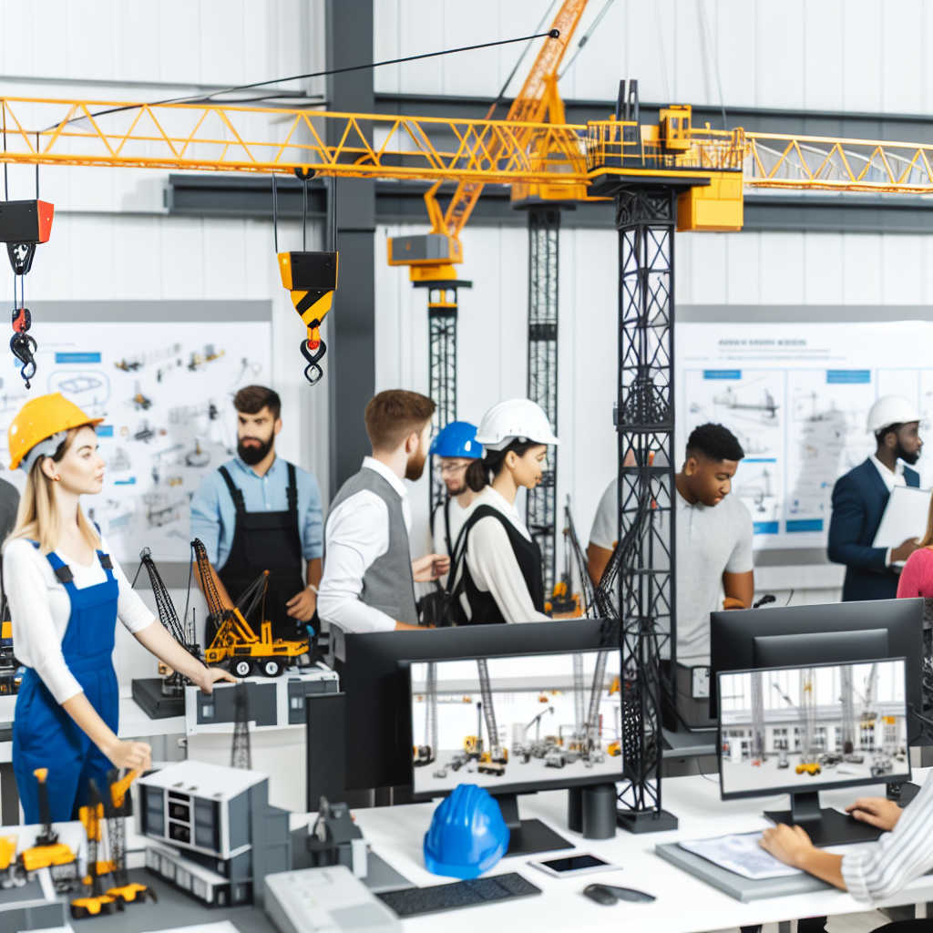 Fachkräfte lernen Krantechnik in modernem Schulungszentrum.
