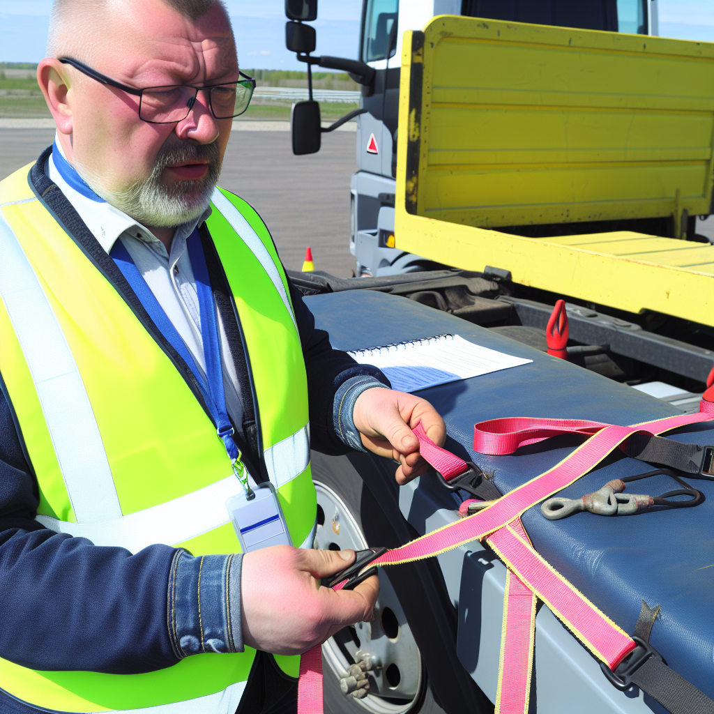 Lkw-Fahrerkurs: Sicherungsanweisungen mit Gurten und Schulung.