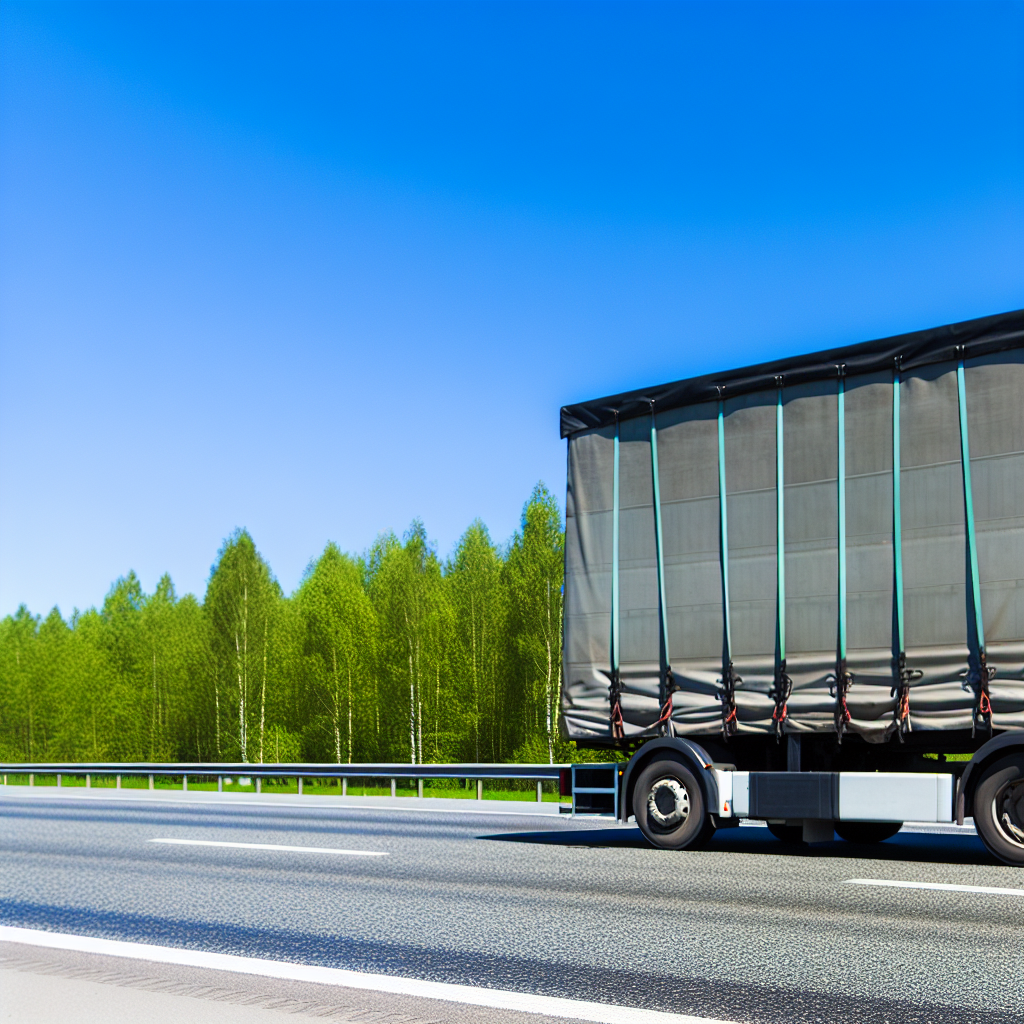LKW mit gesicherter Ladung, Gurte sichtbar.