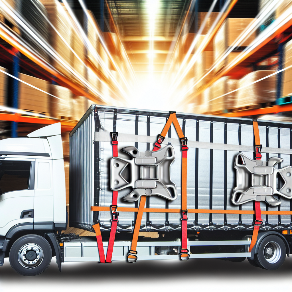 LKW mit gesicherter Ladung, Kantenschoner, Zurrgurte.