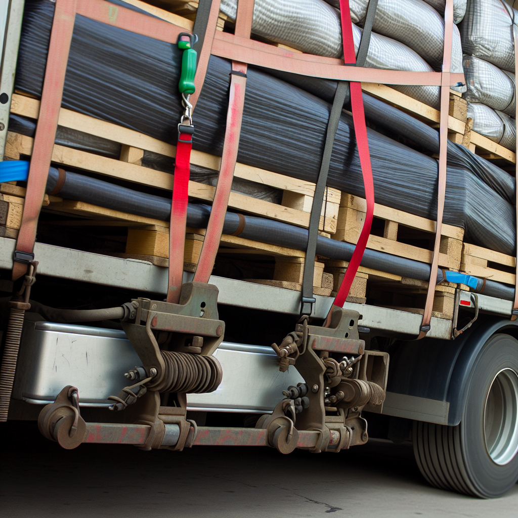 Lkw mit gesicherter Ladung und Spanngurten.