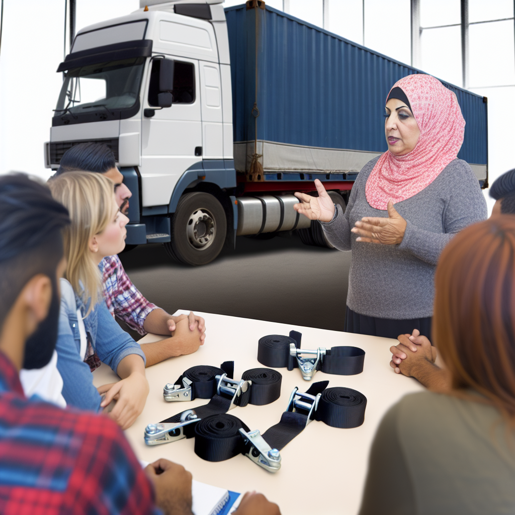 LKW mit sicher verzurrten Gütern, Weiterbildungsszene.