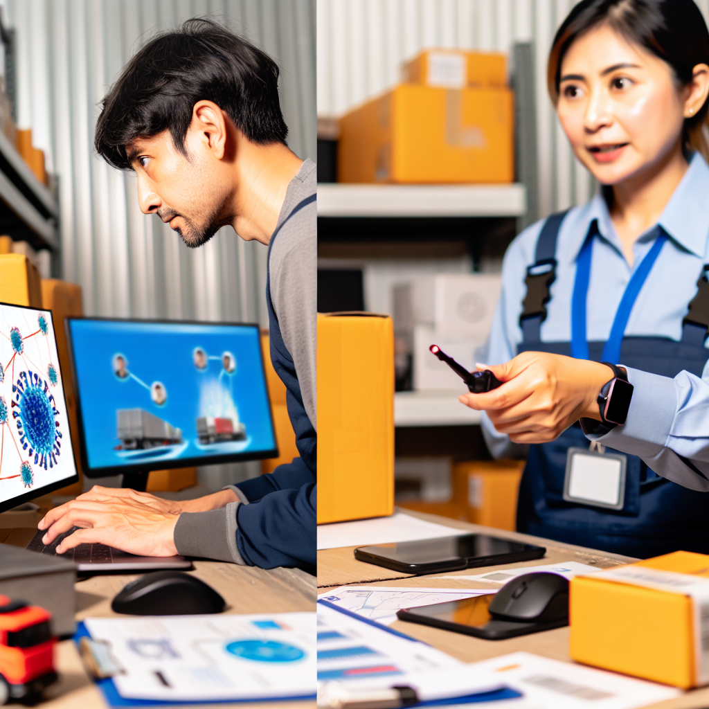 Logistiker bei Schulung am Arbeitsplatz und online.