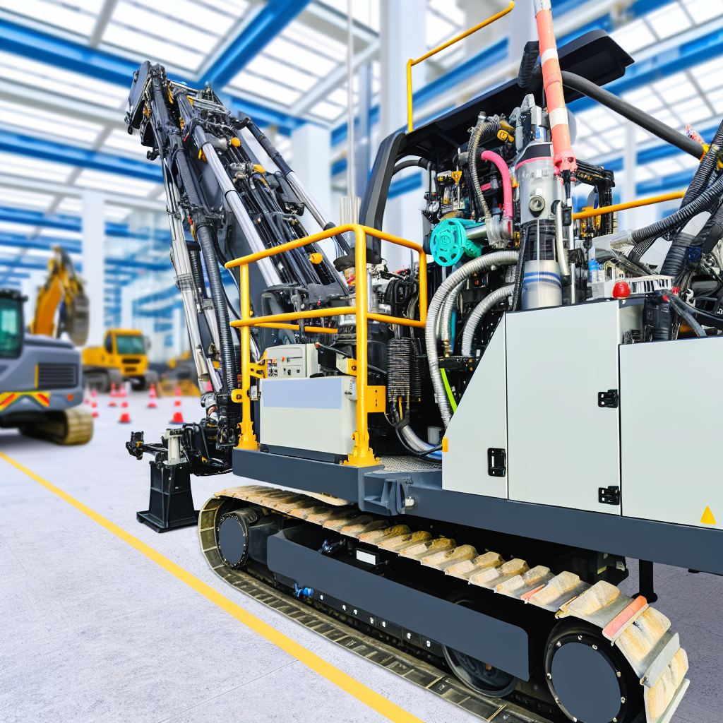 Moderne Baumaschine mit Sicherheitsausrüstung und Technologie.
