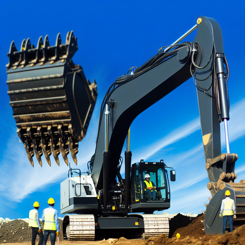 Moderne Erdbaumaschine mit fortschrittlicher Technik bei Arbeit.