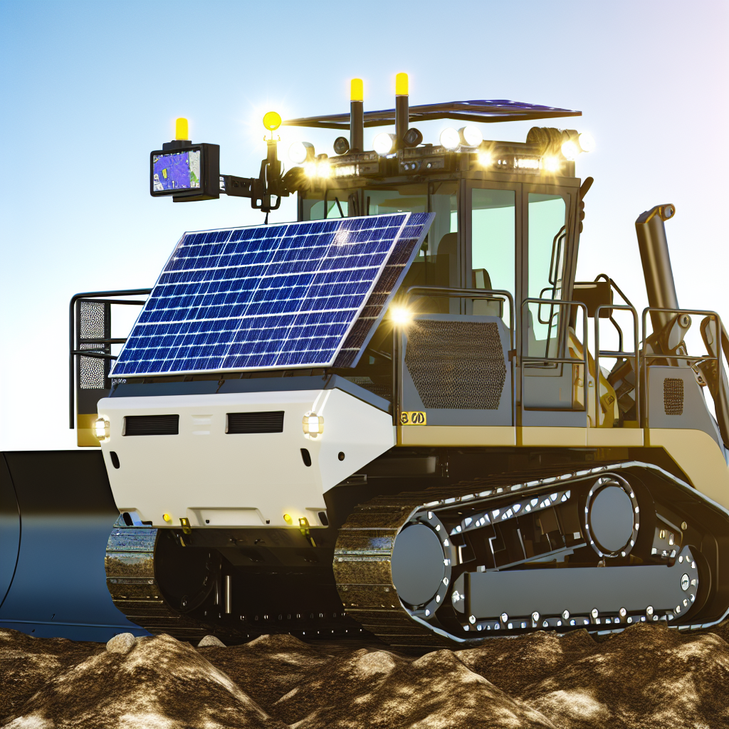 Moderne Erdbaumaschine mit GPS und Solarantrieb.