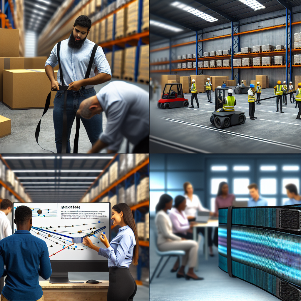 Moderne Logistik: Spanngurte, Schulung, digitale Überwachungssysteme.