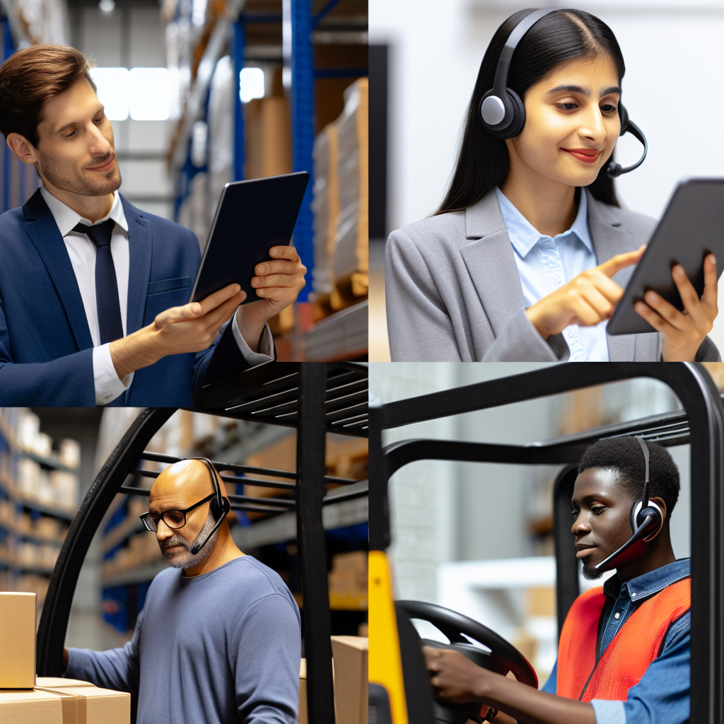 Moderne Logistikwerkzeuge und Online-Weiterbildung in Aktion.