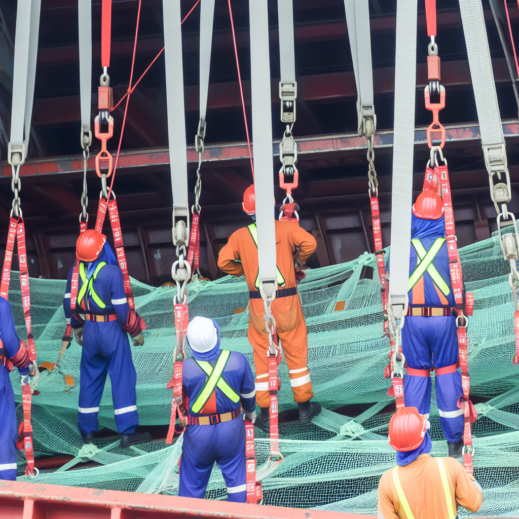 Sicherungsnetze, Spannbänder und geschulte Arbeiter sichern Ladung.