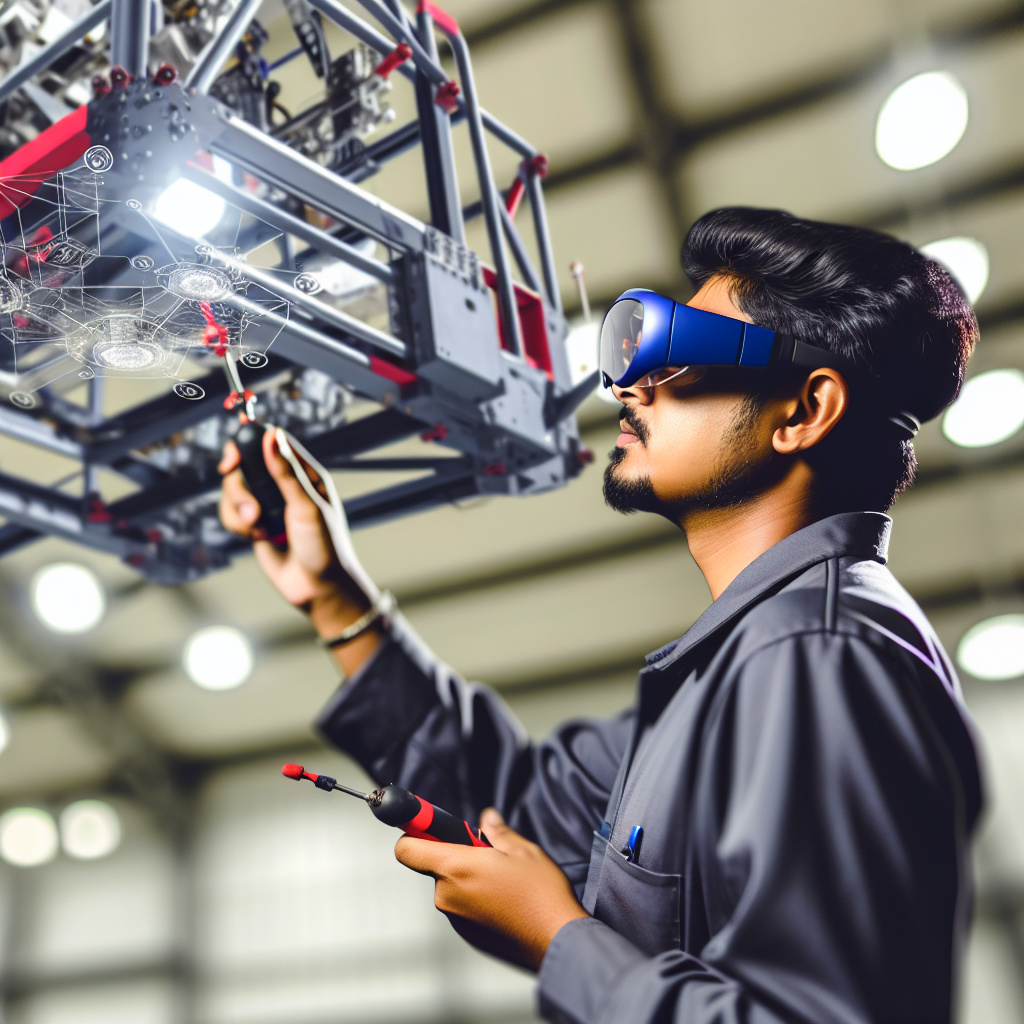 Techniker inspiziert Hebebühne mit moderner Technologie.