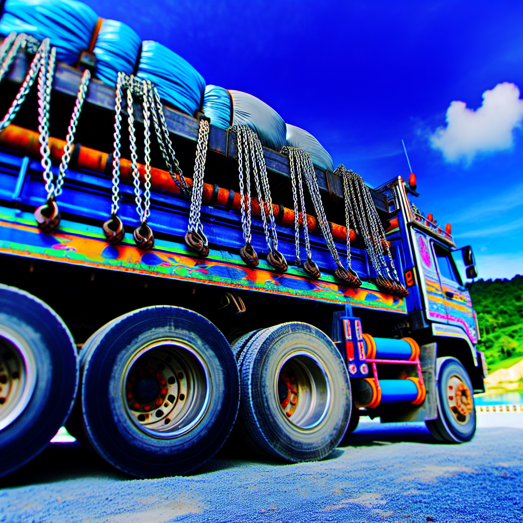 Voll beladener Lastwagen mit gesicherter Ladung.