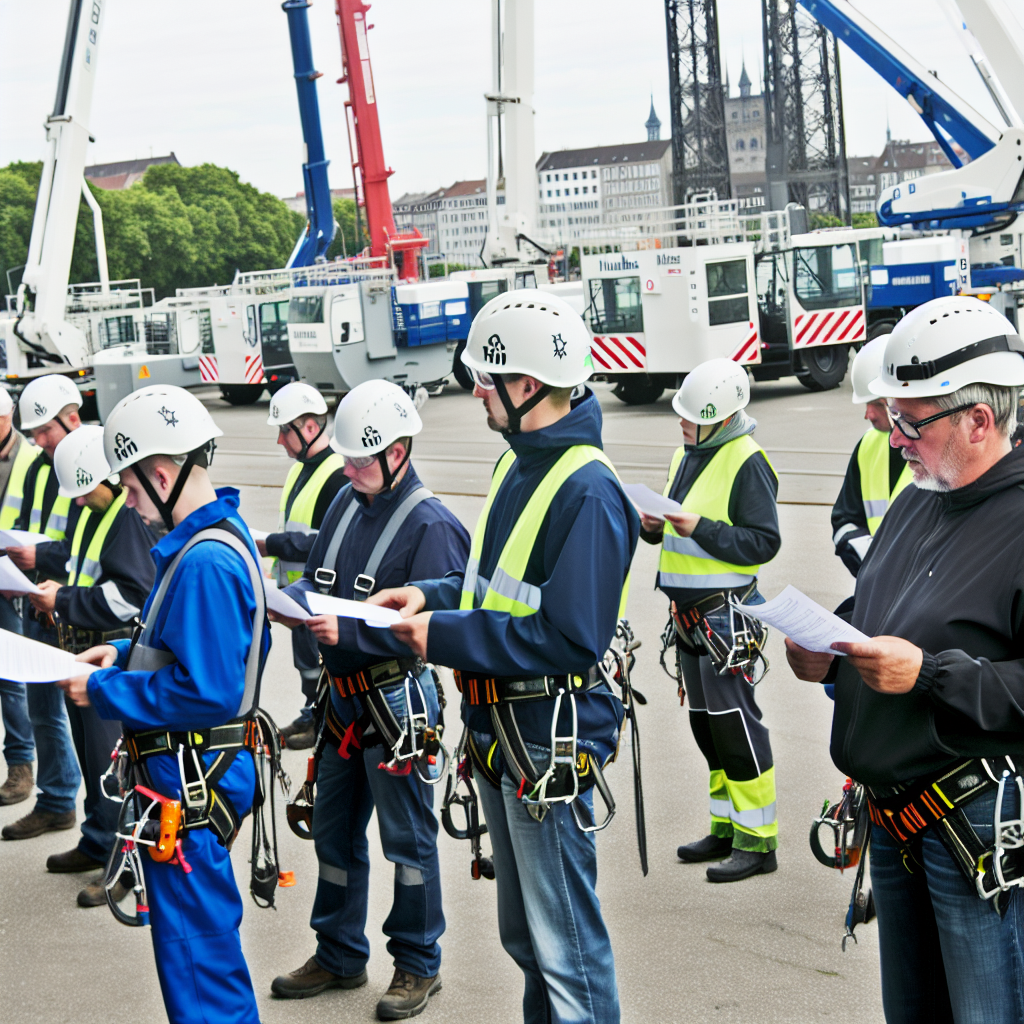 Arbeiter absolvieren Sicherheitskurs mit Hubarbeitsbühnen-Demonstration.