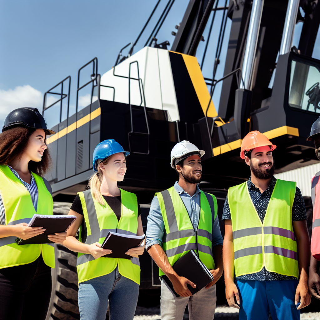Arbeiter absolvieren Sicherheitsschulung an moderner Baumaschine.