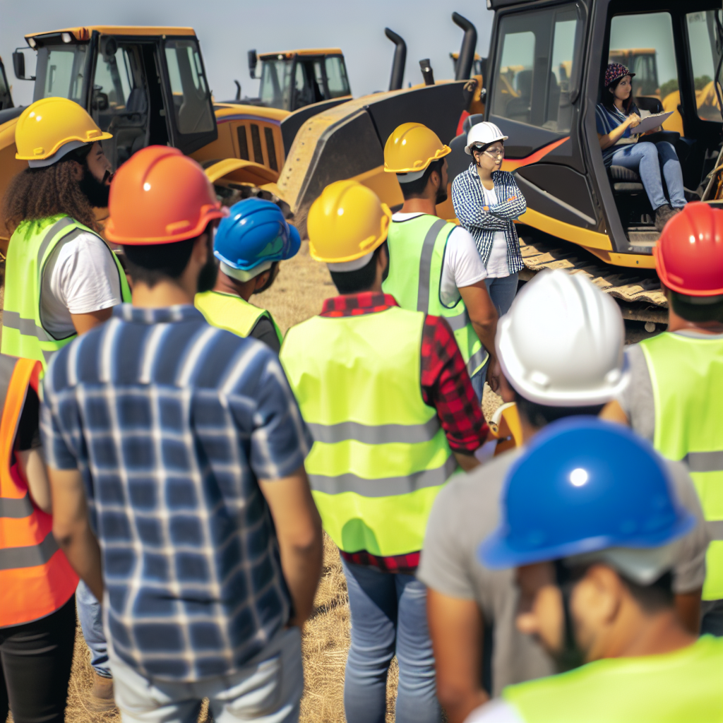 Arbeiter in Schulung, um Erdbaumaschine sicher zu bedienen.