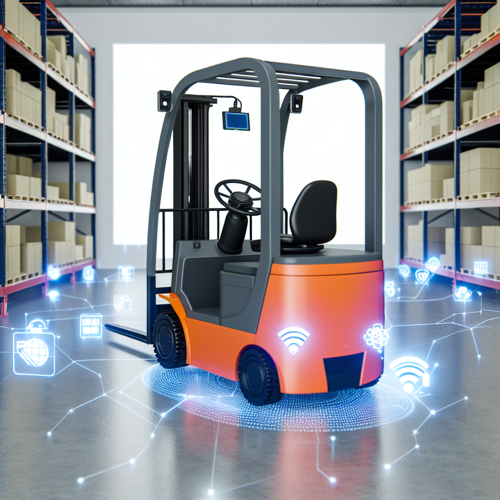 Autonomer Elektrostapler navigiert smartes Lager effizient.