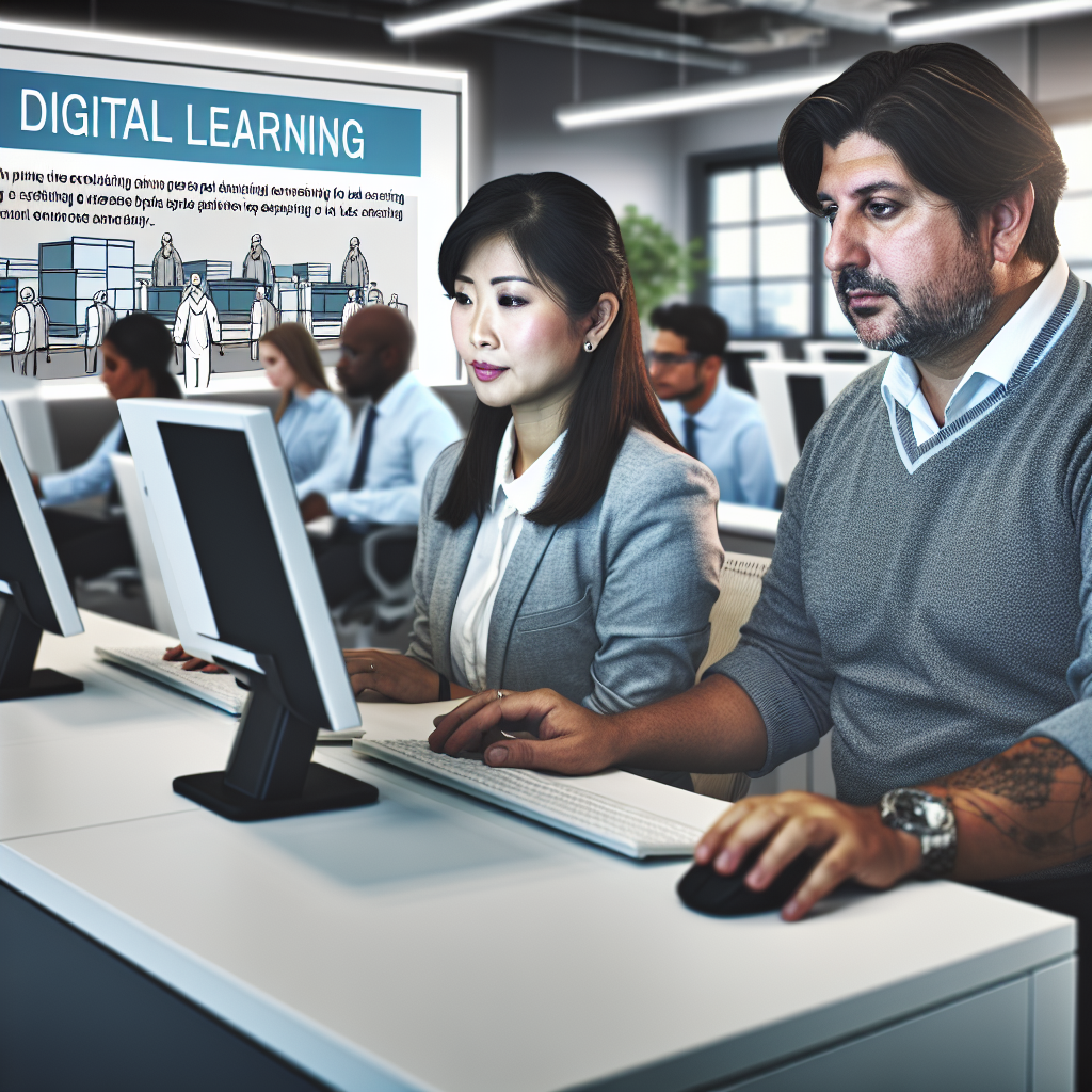 Digitales Lernen: Mitarbeiter an Computern für Ladungssicherung.