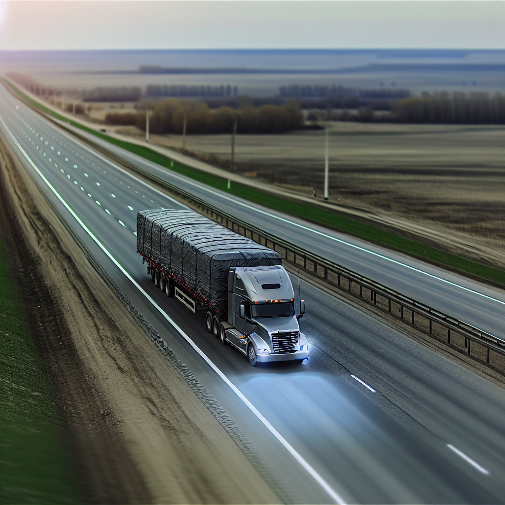 Ein LKW mit gesicherter Ladung auf Autobahn.