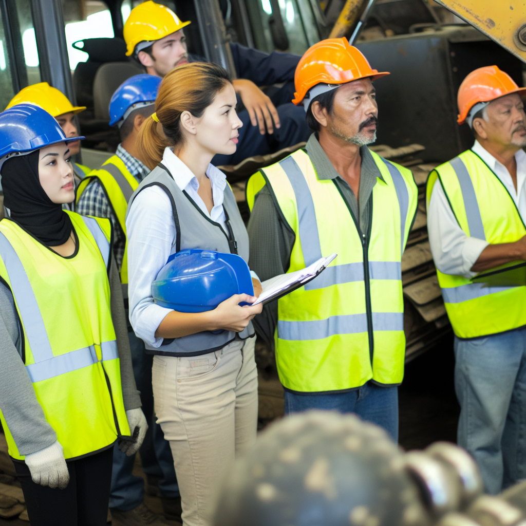 Erdbaumaschine-Training: Wartungsexperten in Schulungssitzung vereint.
