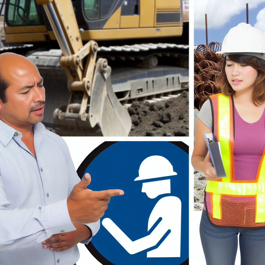 Erdbaumaschinen, Schulungssymbole und sicherheitsbewusste Fachkräfte miteinander verbunden.