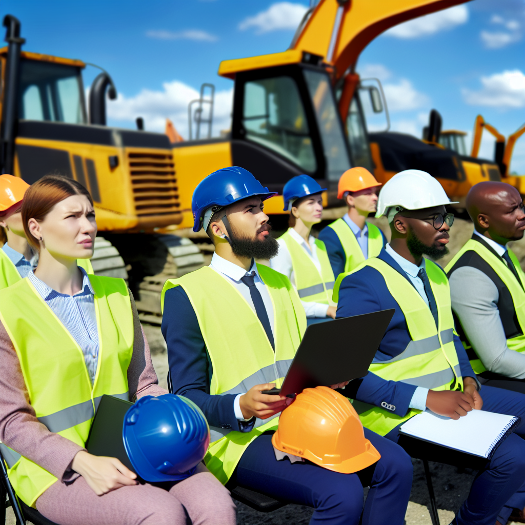Fachkräfte trainieren aufmerksam mit modernen Erdbaumaschinen.