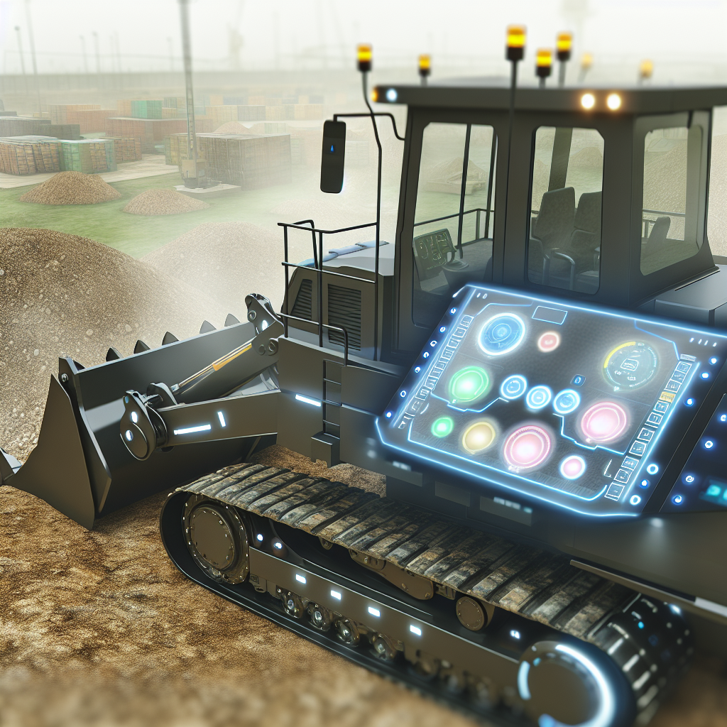 Hightech-Erdbaumaschine mit digitalem Dashboard und Umgebung.