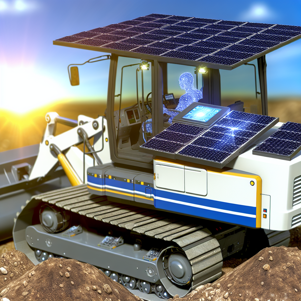 Hightech-Erdbaumaschine mit Fahrerassistenz und Solarmodulen.