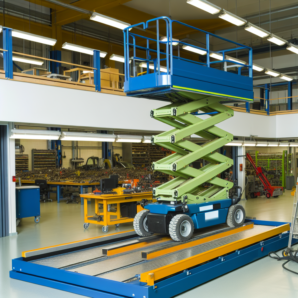 Hubarbeitsbühne in moderner Werkstatt mit Technik.