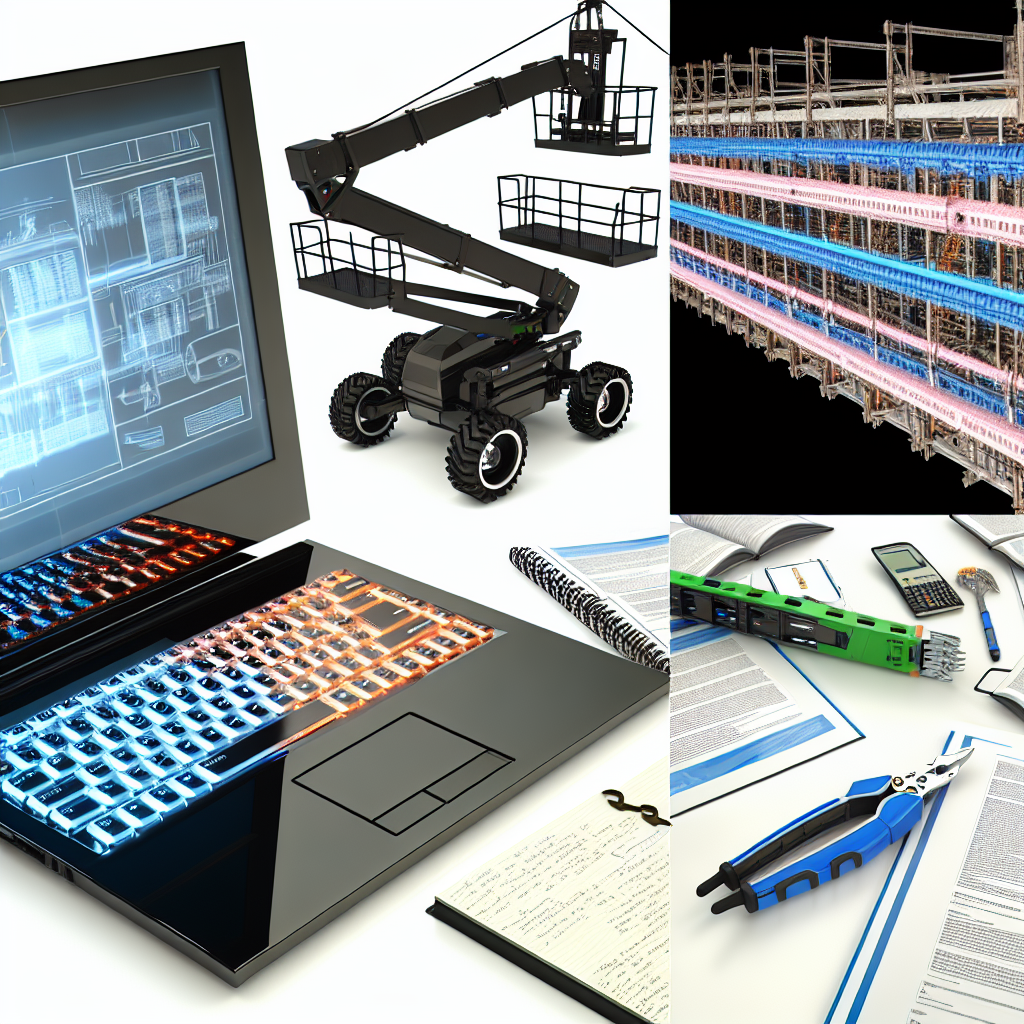 Laptop, Hubarbeitsbühne, virtuelle Schulung, interaktive Module.