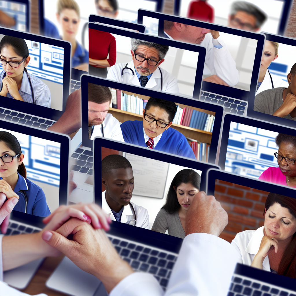 Laptops, Schulungsvideos, diverse Berufsleute beim Lernen.