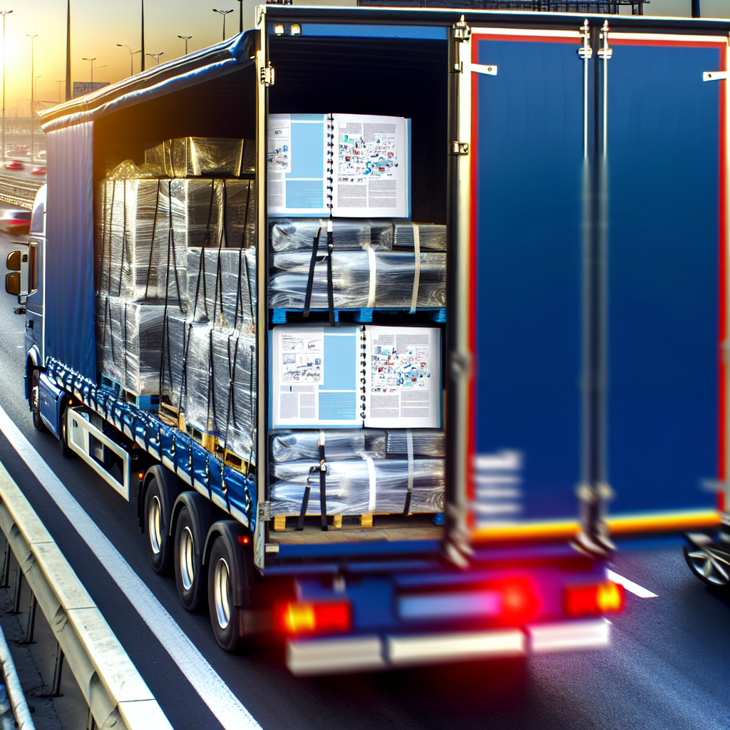 LKW mit gesicherten Ladungsgütern und Schulungsunterlagen.