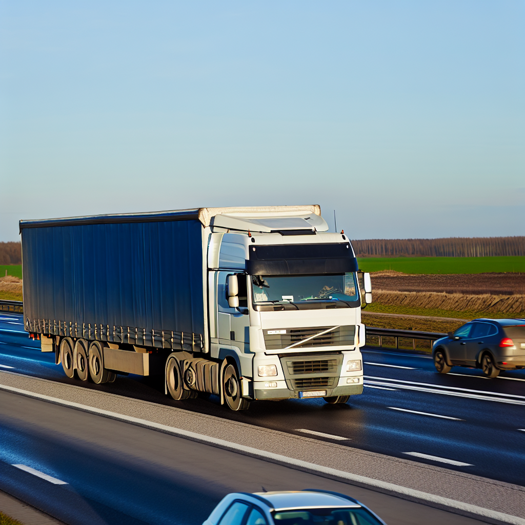 LKW mit gesicherter Ladung auf Autobahn unterwegs.