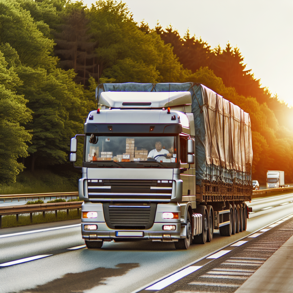 LKW mit gesicherter Ladung auf deutscher Autobahn.