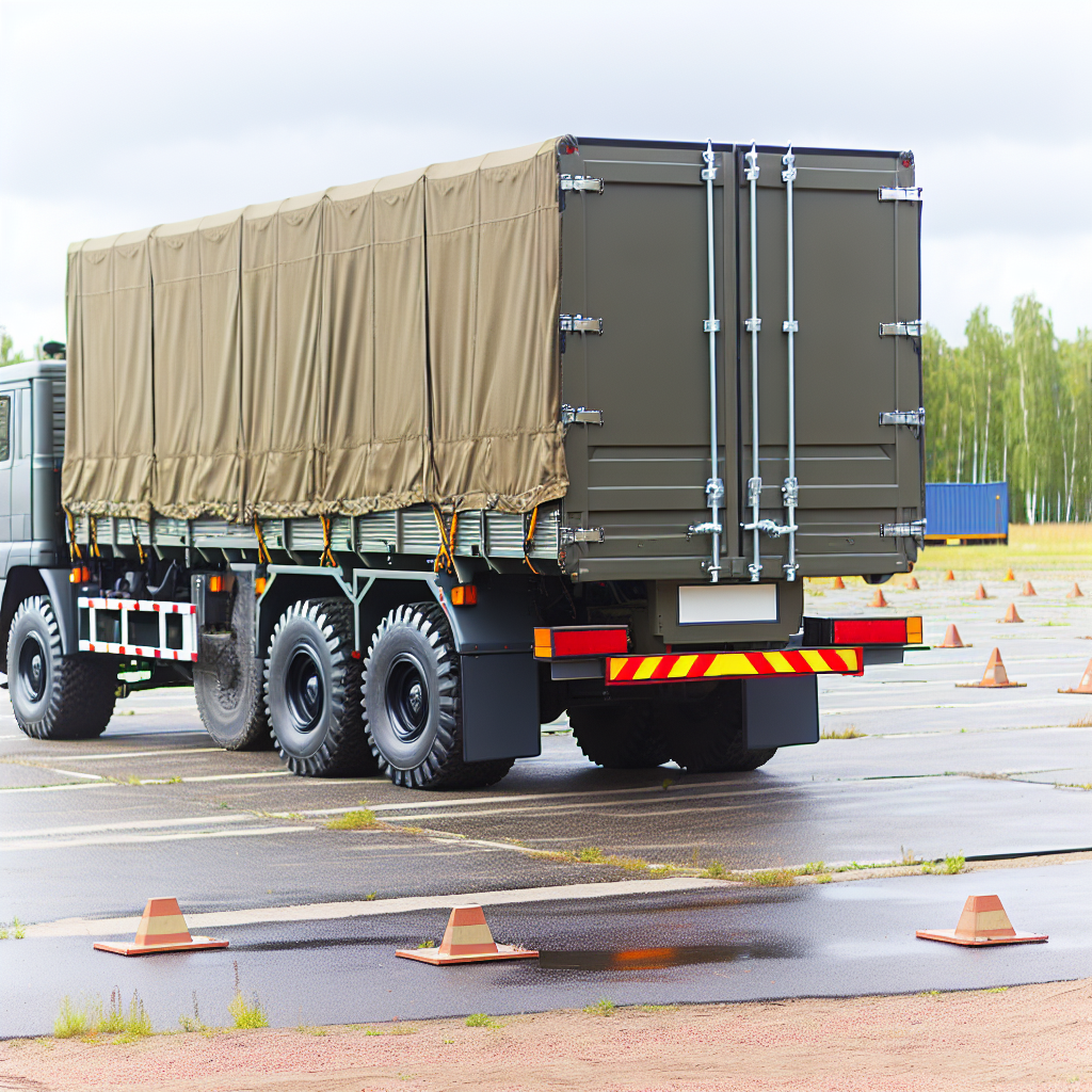 LKW mit gesicherter Ladung auf Schulungsgelände.