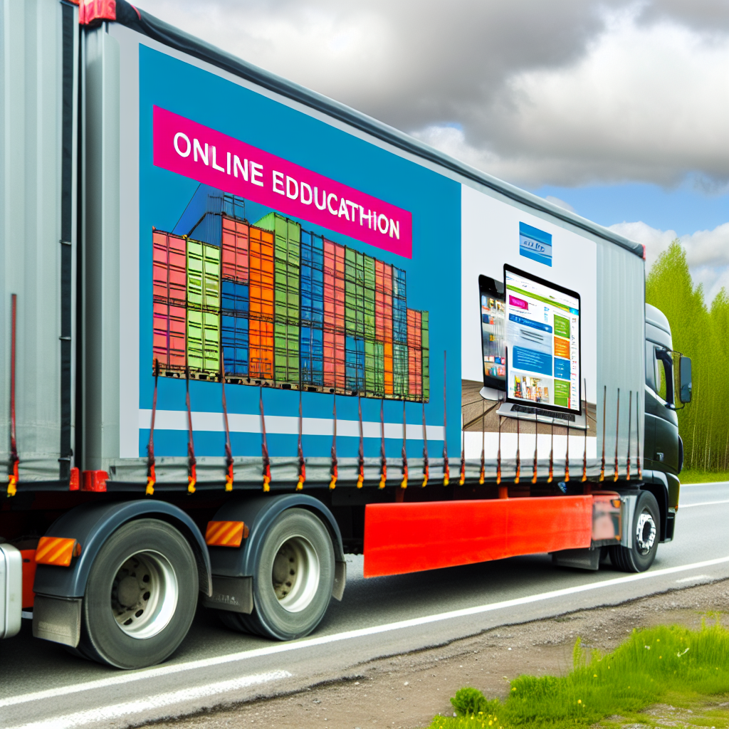 LKW mit gesicherter Ladung und Online-Schulungsplattform.