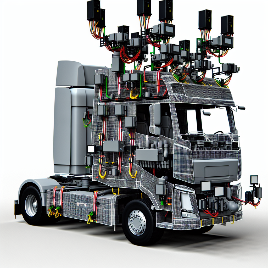 LKW mit Sensoren, Gurten und digitalen Plattformen.