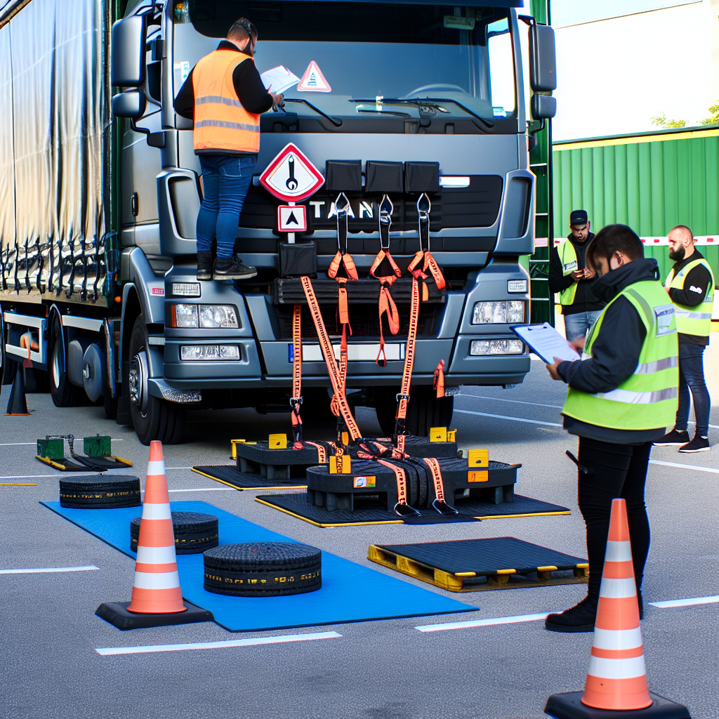 Lkw mit Zurrgurten, Antirutschmatten und Schulung.