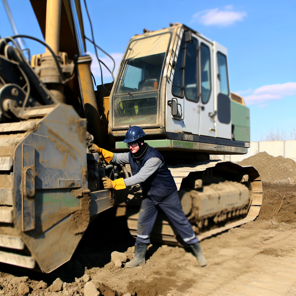 Mensch bedient sicher Erdbaumaschine dank Weiterbildung.