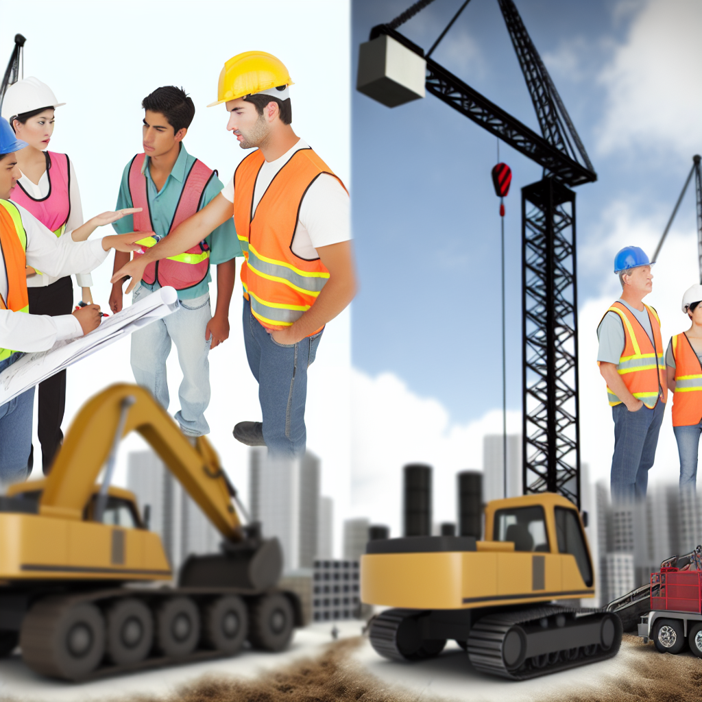 Moderne Bagger auf Baustelle mit Schulungsszene.