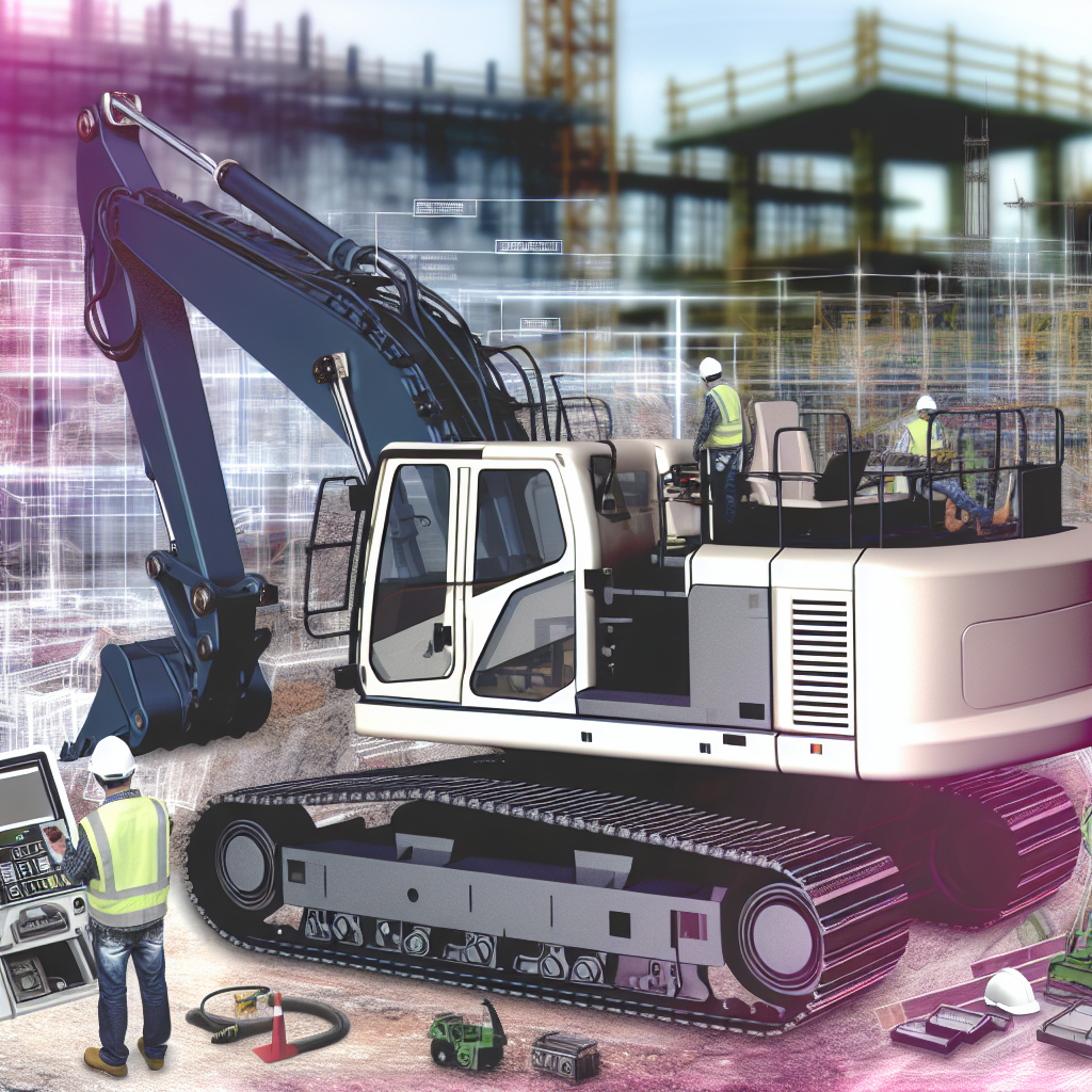 Moderne Erdbaumaschine mit fortschrittlicher Sicherheitstechnologie an Baustelle.