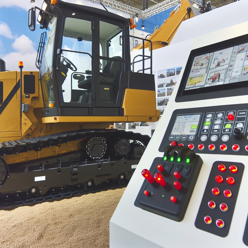 Moderne Erdbaumaschine mit Sicherheitskontrollen und Technik.