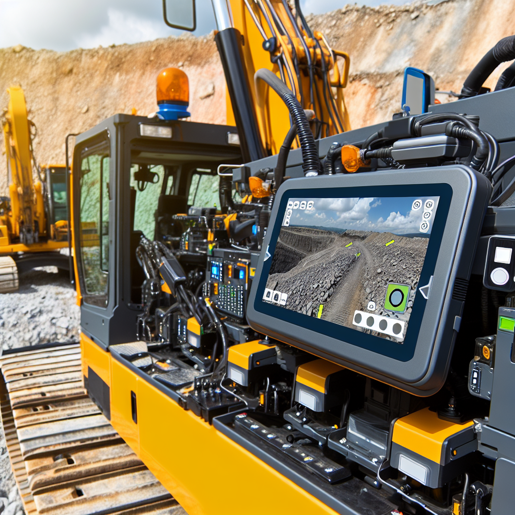 Moderne Erdbaumaschinen mit Telematiksystem auf Baustelle.