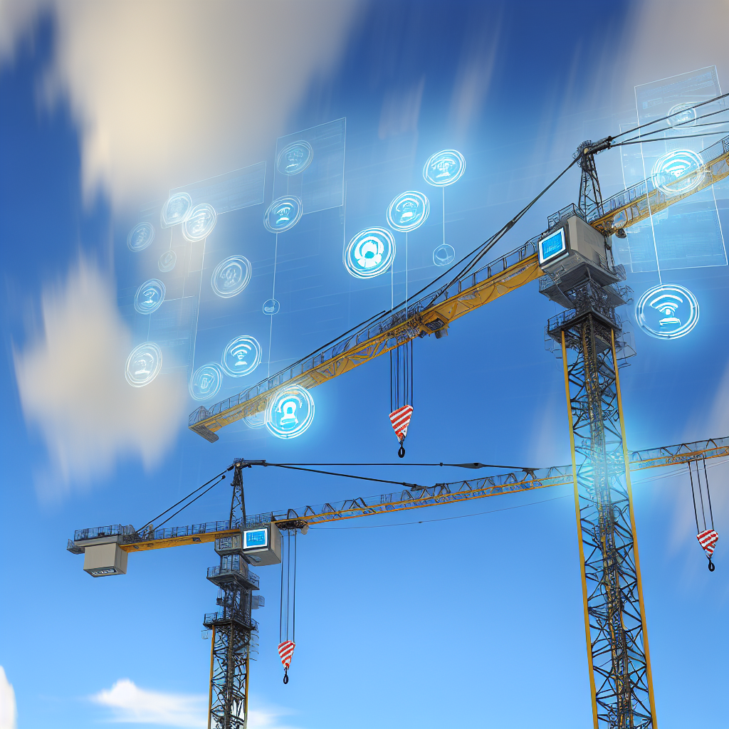 Moderne Kräne, digital vernetzt und automatisiert schwebend.